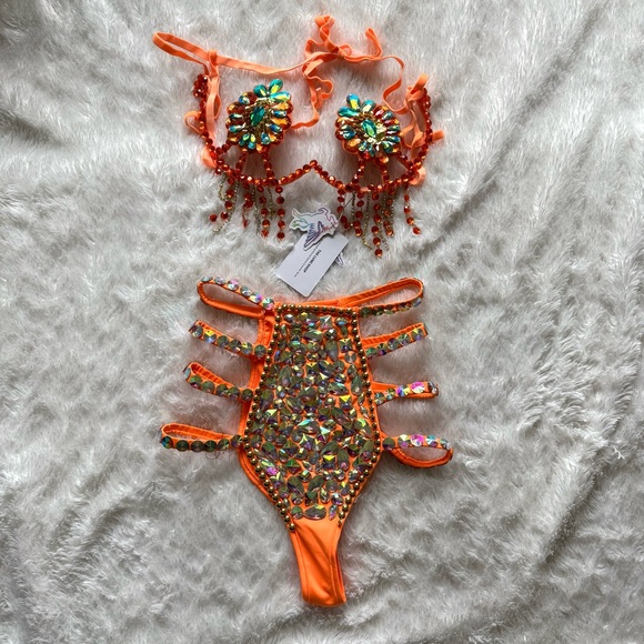 NWOT The Lumi Shop Small Rave Festival Orange Meadow Nymph Outfit - Picture 3 of 14